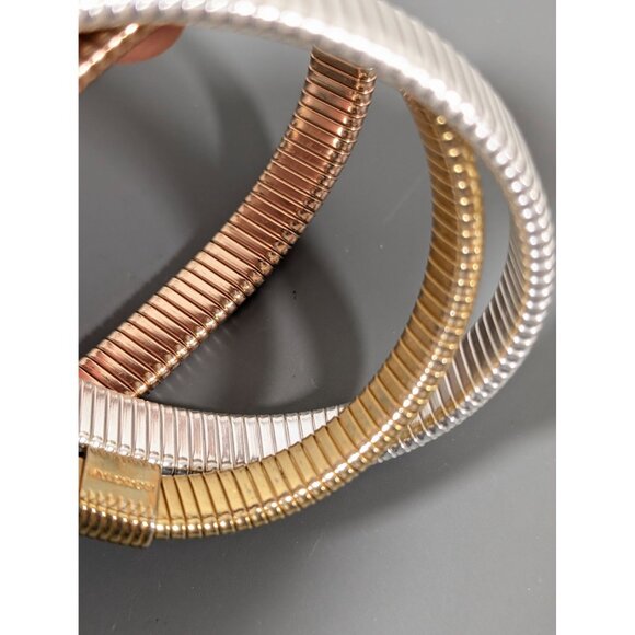 Mixed Metal Style Interlocking Triple Stretch Bracelet 7" Retro - Picture 6 of 8